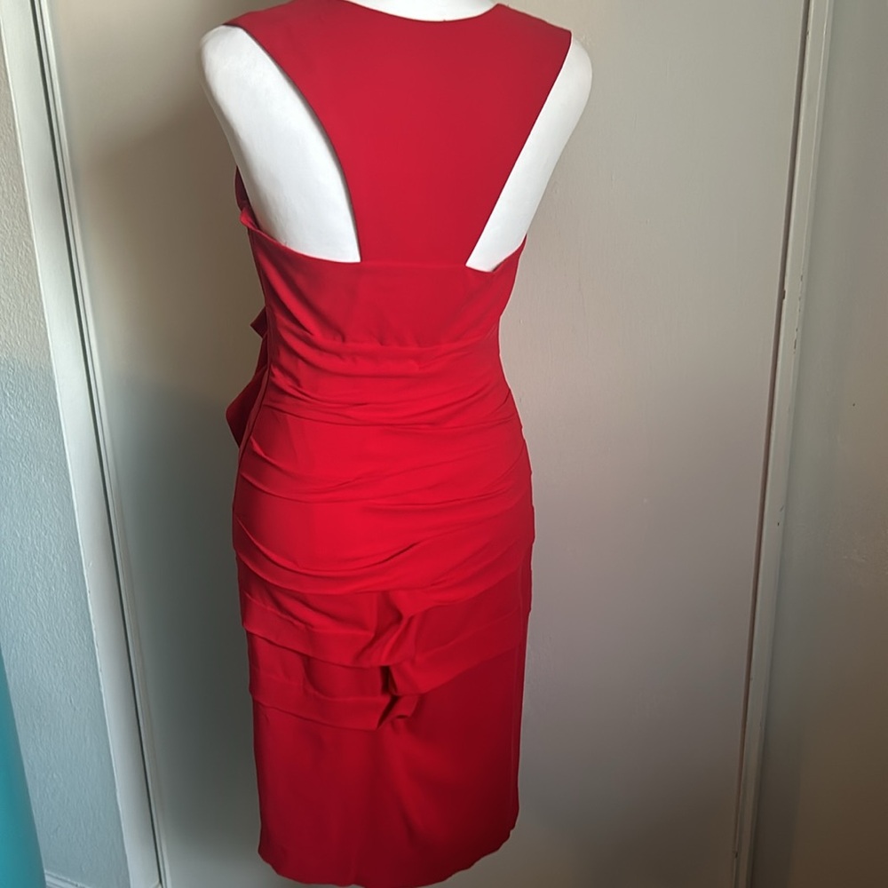 New Nicole Miller Red Silk Ruched Pleated Sleeveless Midi Dress Valentine’s Day - Picture 9 of 16